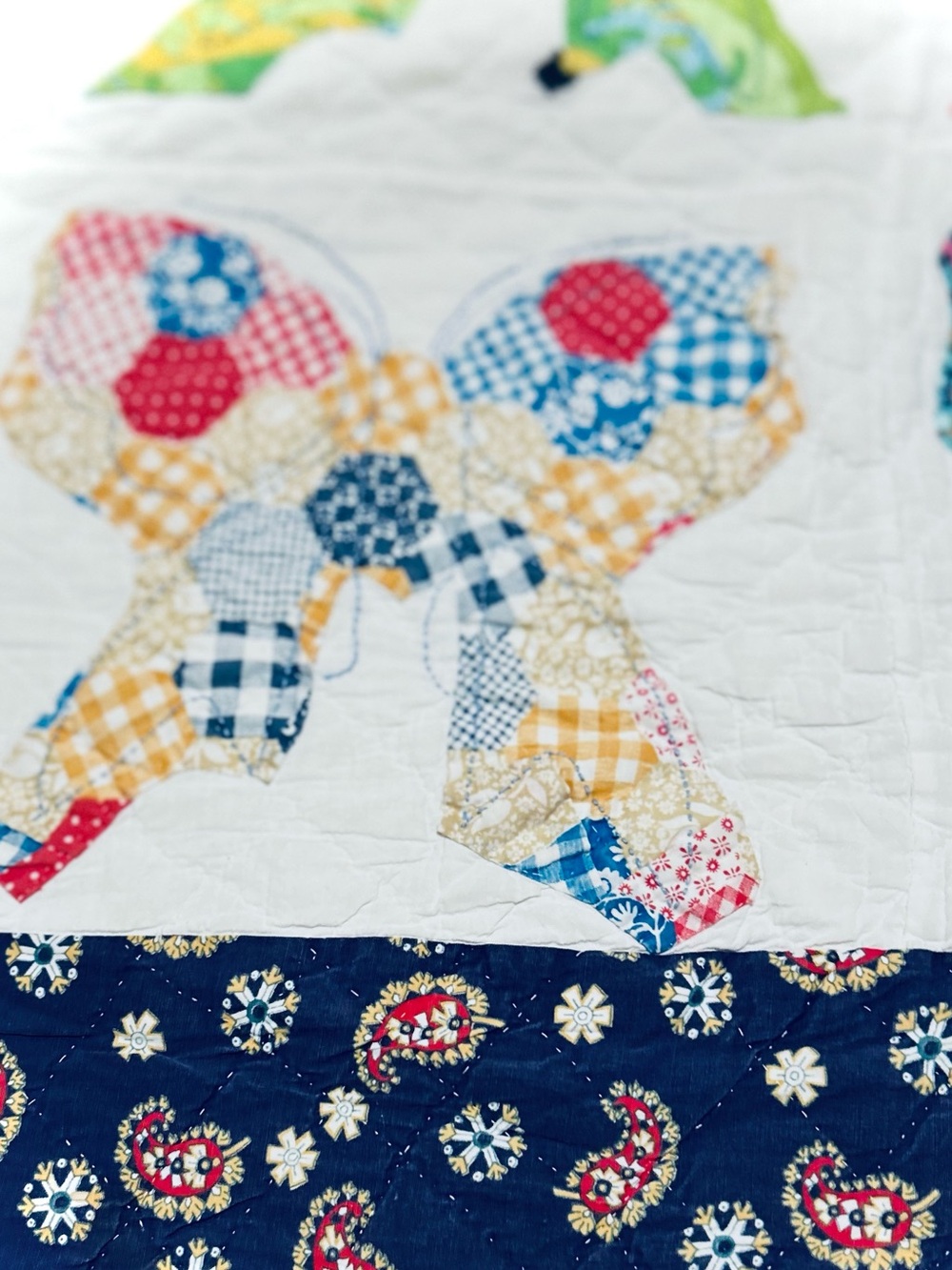Vintage embroidered handcrafted Butterfly Patchwork Folk Art Quilt Grannycore - Picture 2 of 5
